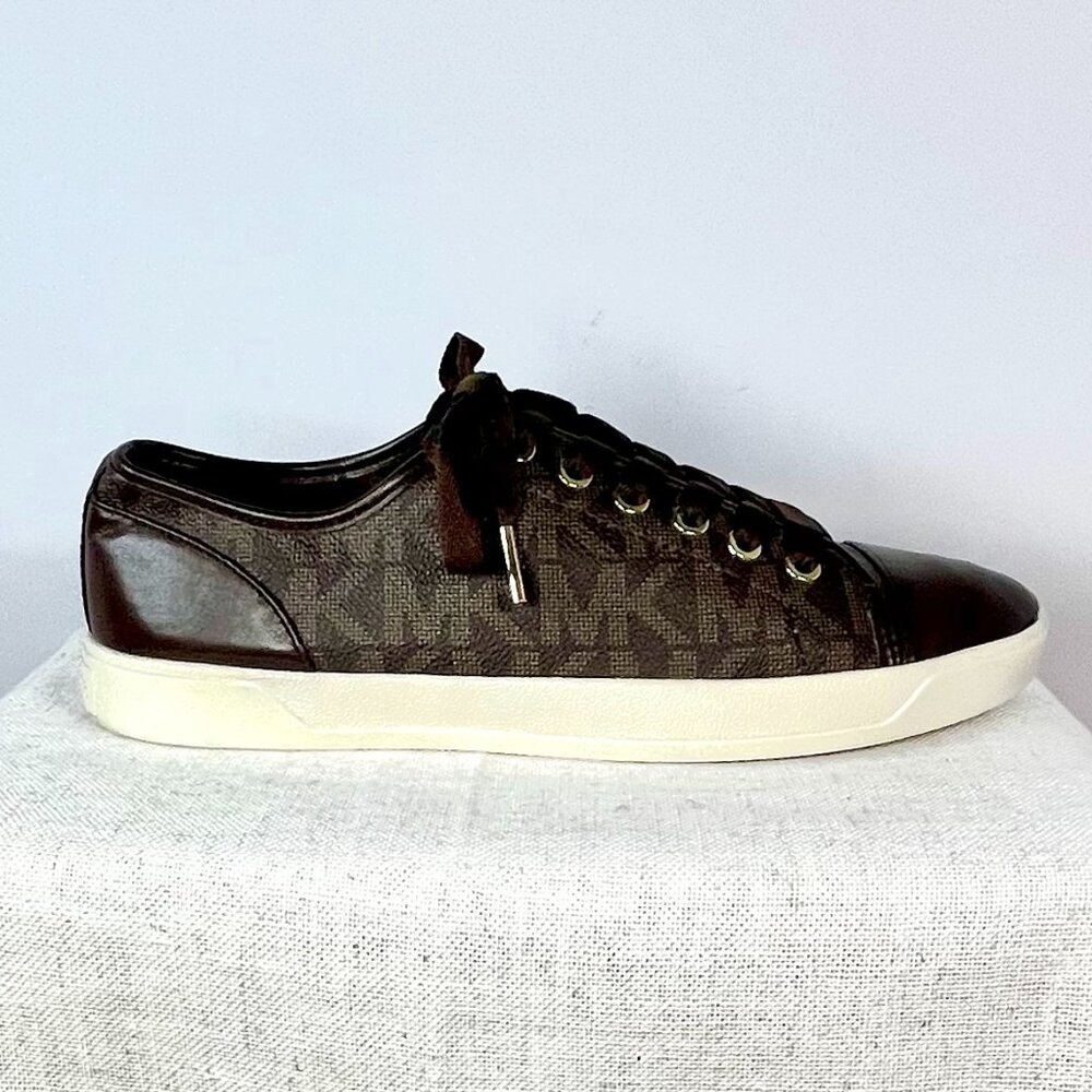 Michael Kors City Sneakers Brown Leather MK Logo Lace-Up Women’s Size 8.5M